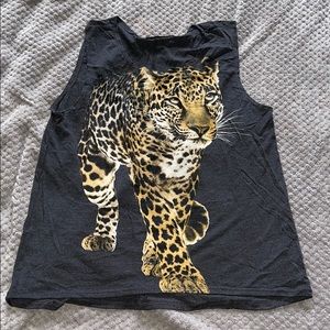Leopard Print Screen Muscle Tank - Size: L